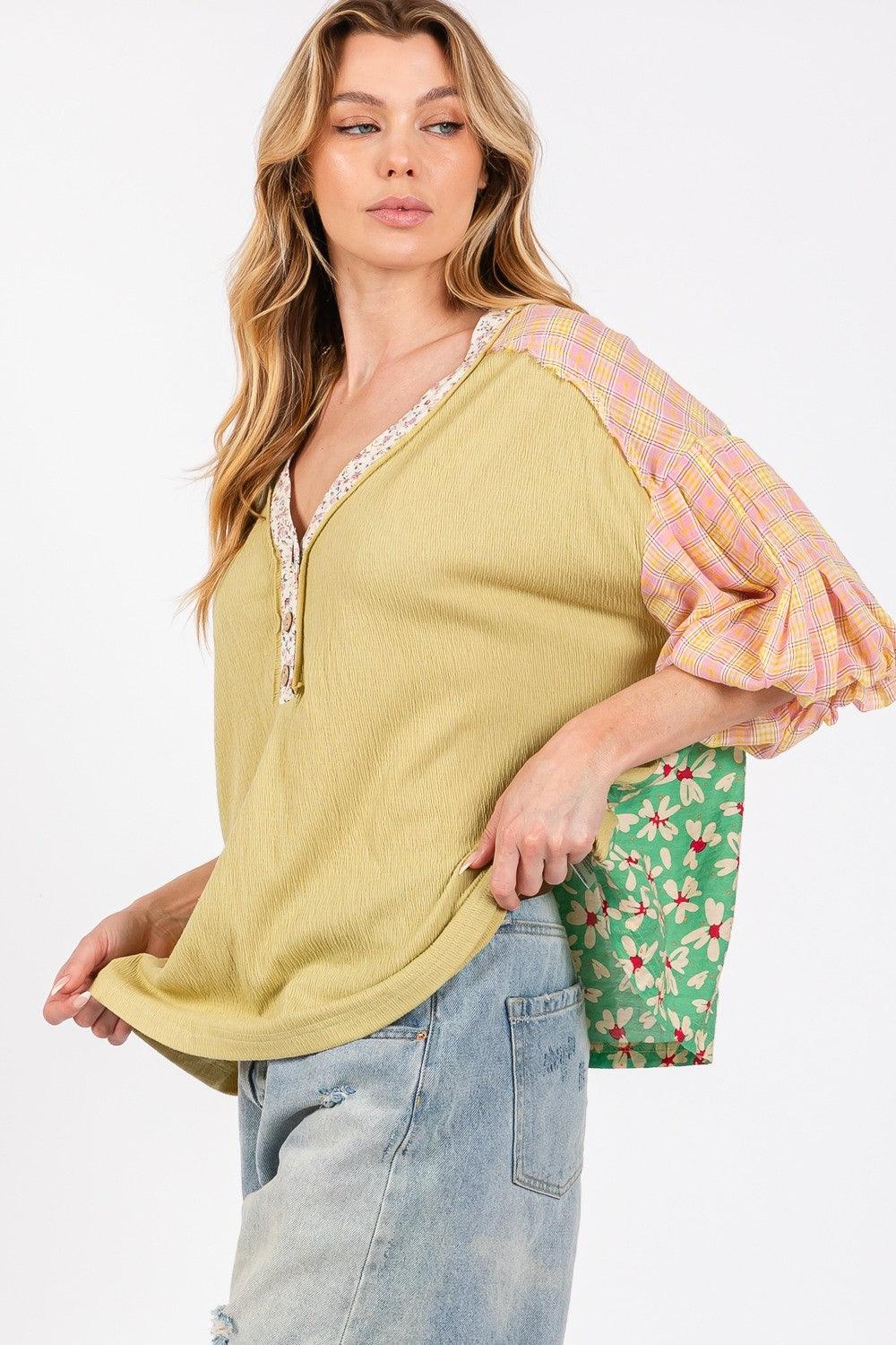 SAGE + FIG Color Block Bubble Sleeve Top - Wildflower Hippies