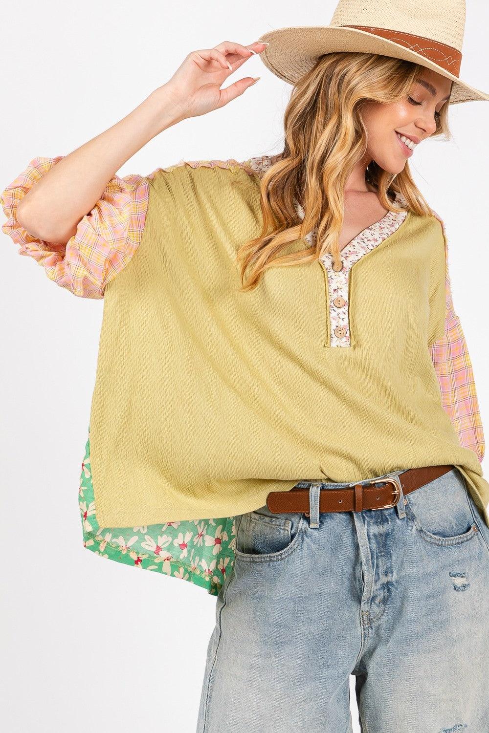 SAGE + FIG Color Block Bubble Sleeve Top - Wildflower Hippies