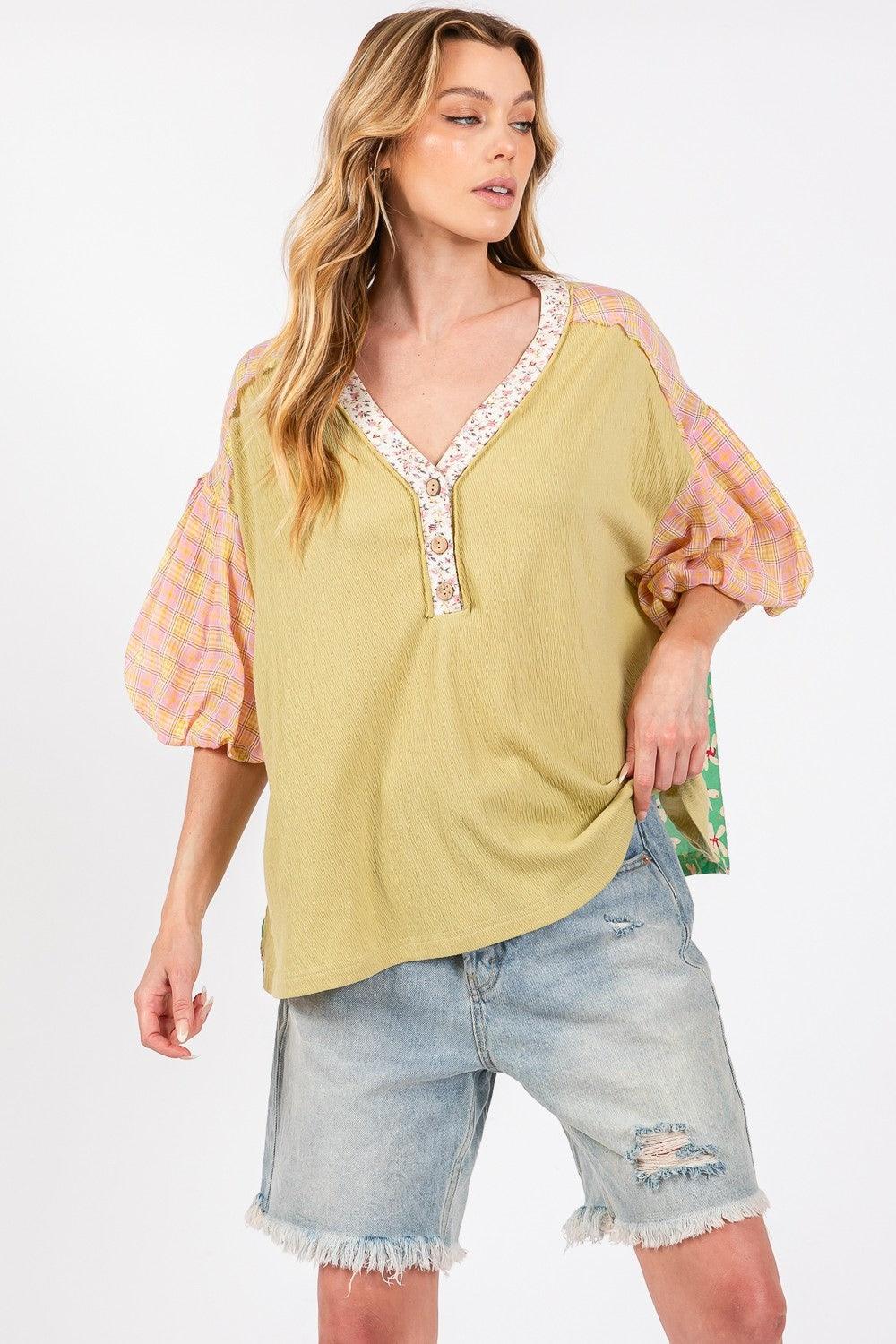 SAGE + FIG Color Block Bubble Sleeve Top - Wildflower Hippies