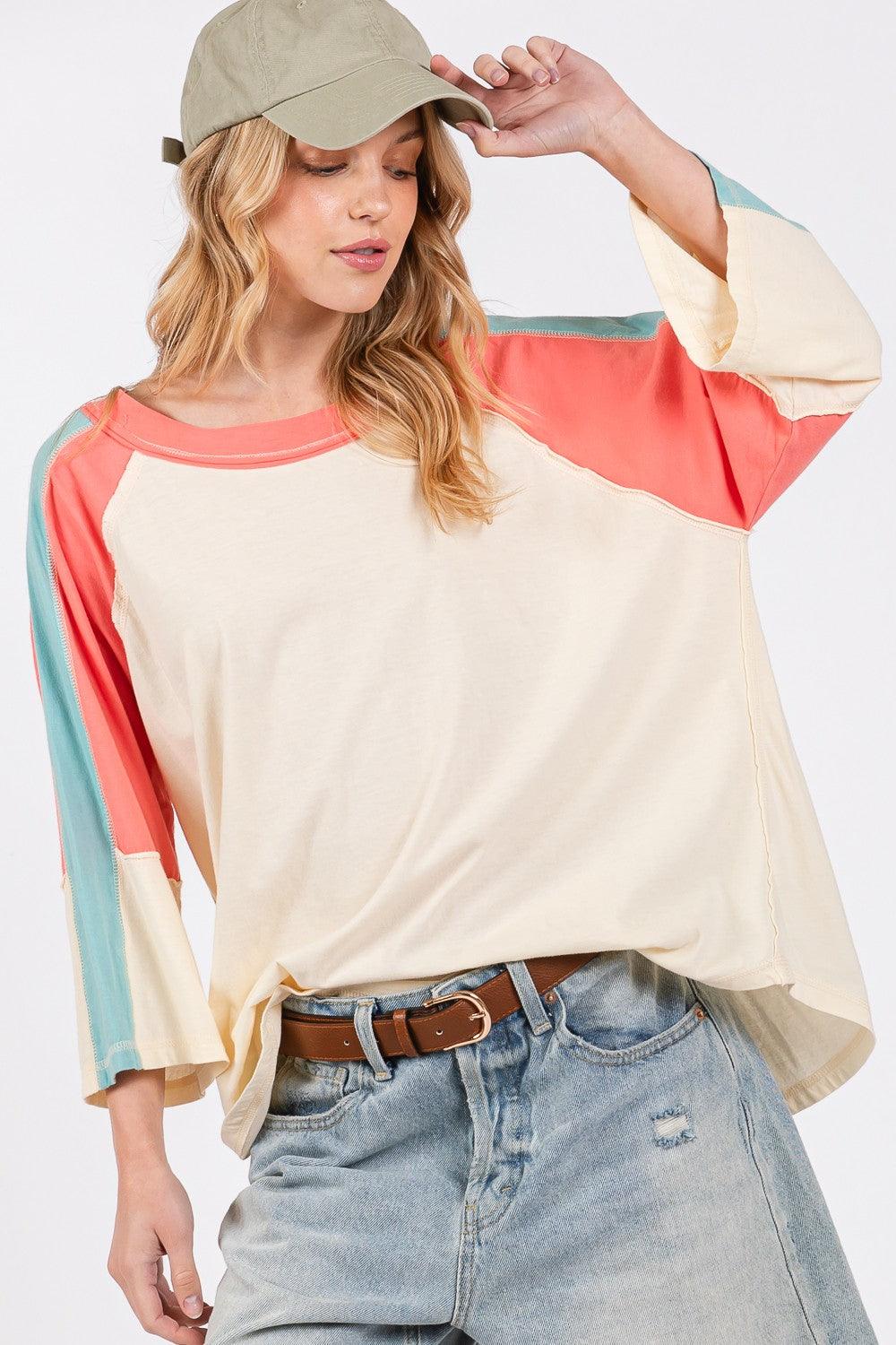 SAGE + FIG Color Block Curved Hem T-Shirt - Wildflower Hippies