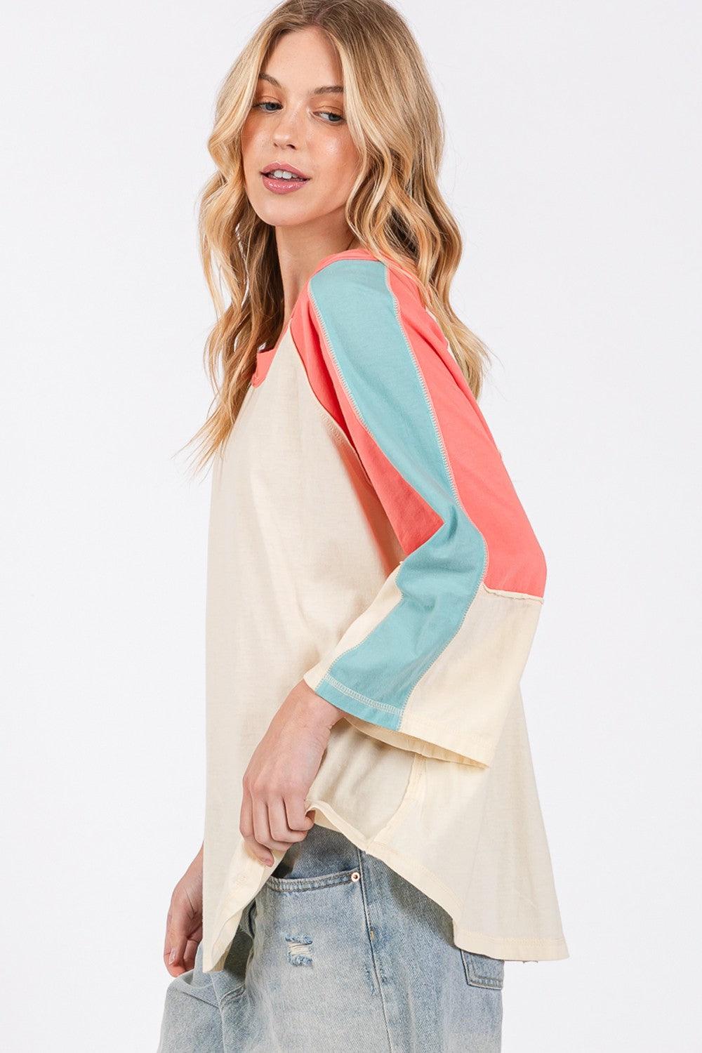 SAGE + FIG Color Block Curved Hem T-Shirt - Wildflower Hippies