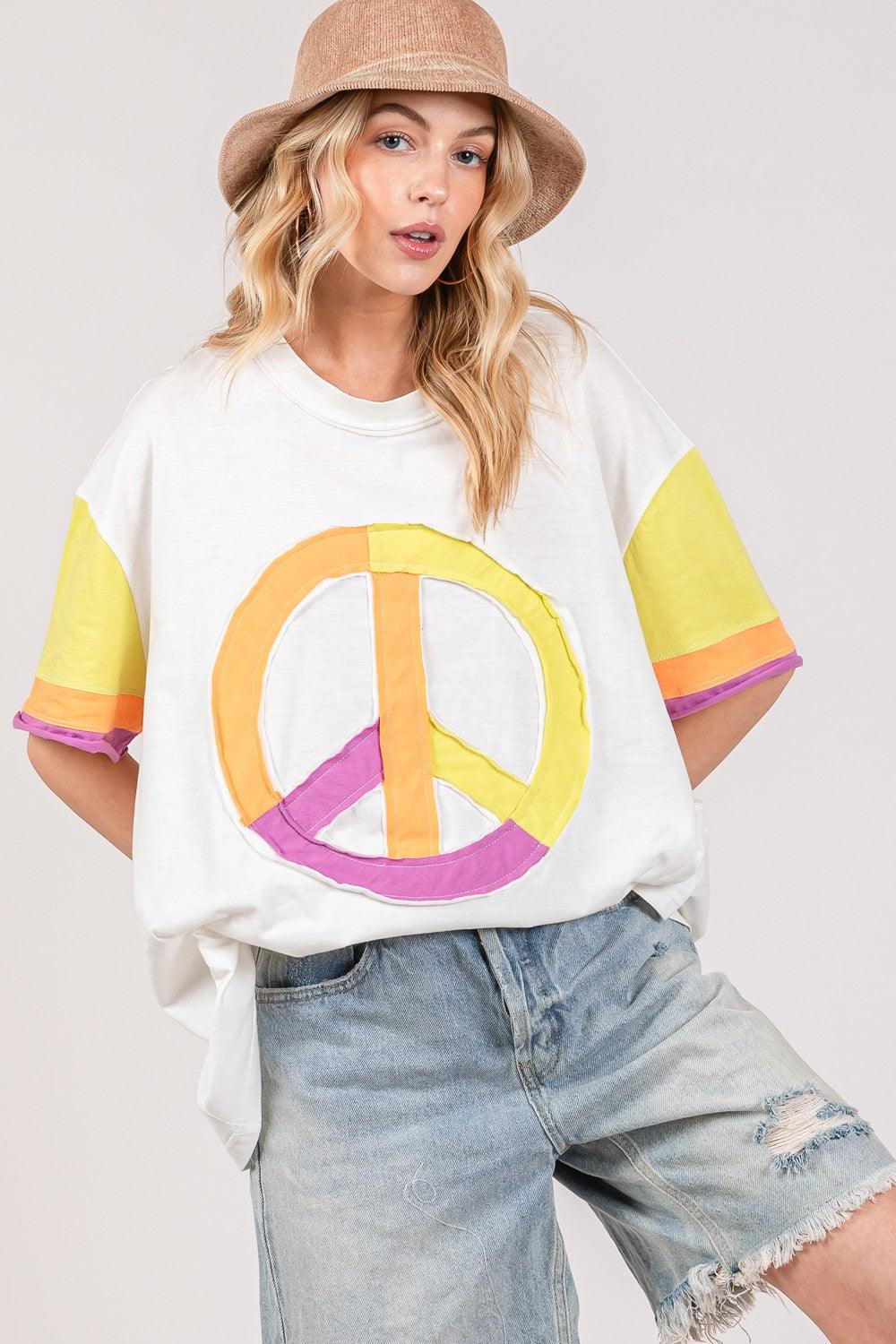 Sage + Fig Color Block Peace Applique T-Shirt - Wildflower Hippies