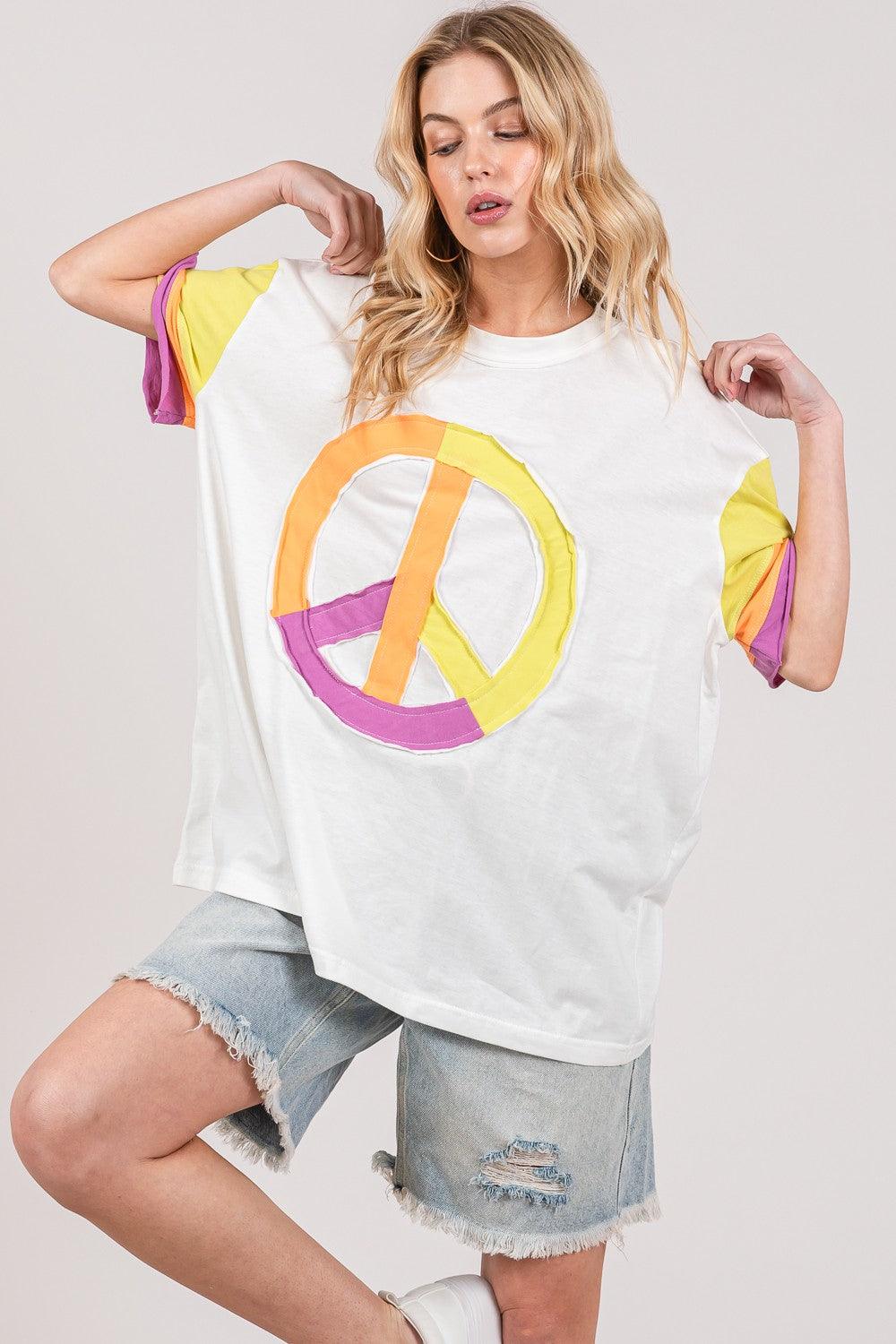 Sage + Fig Color Block Peace Applique T-Shirt - Wildflower Hippies