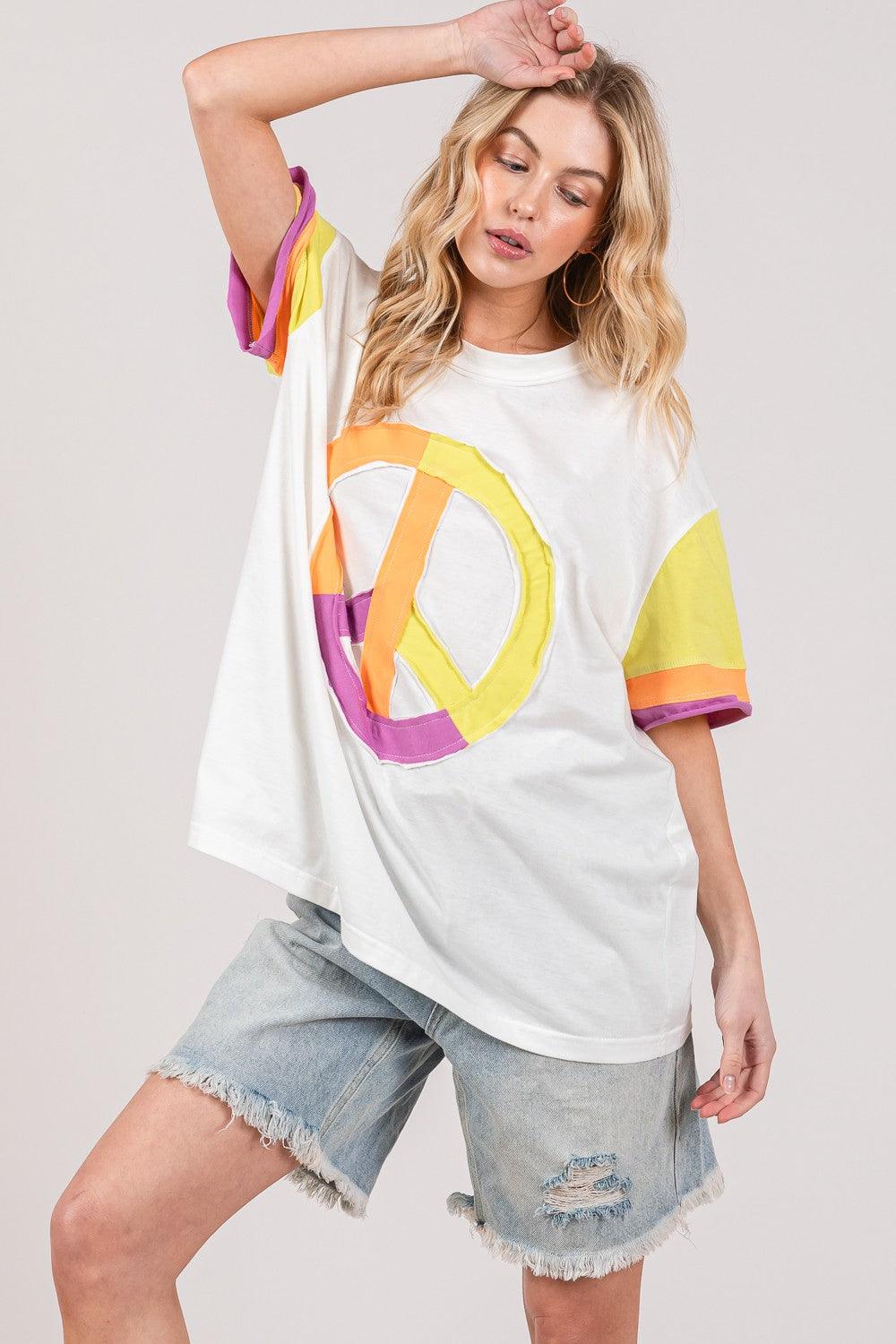 Sage + Fig Color Block Peace Applique T-Shirt - Wildflower Hippies