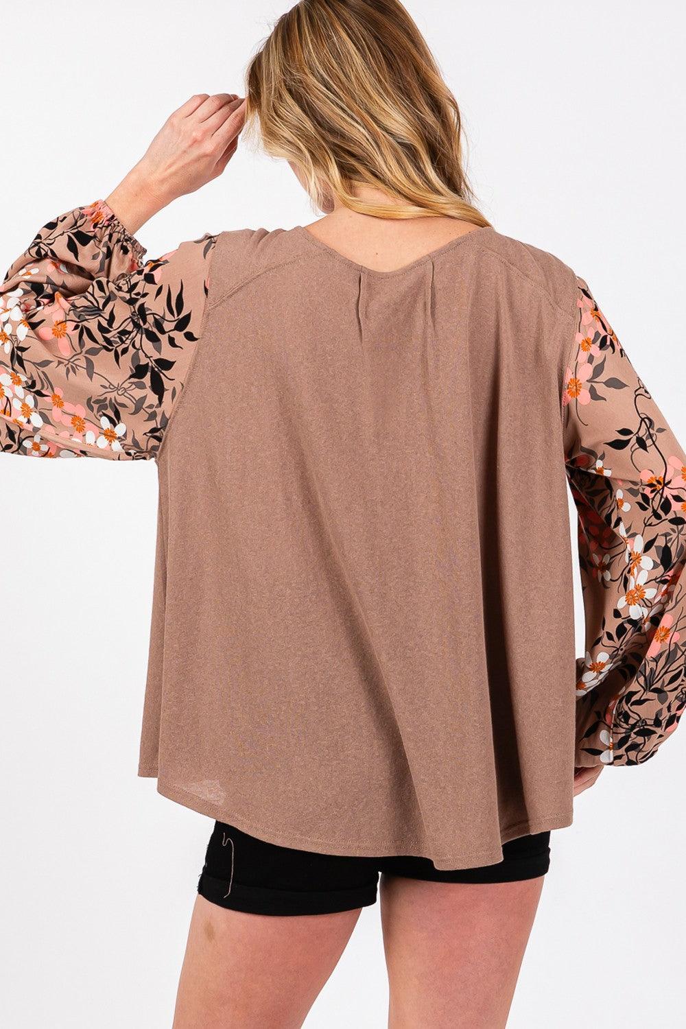 SAGE + FIG Floral Long Sleeve Front Pleated Detail Blouse - Wildflower Hippies