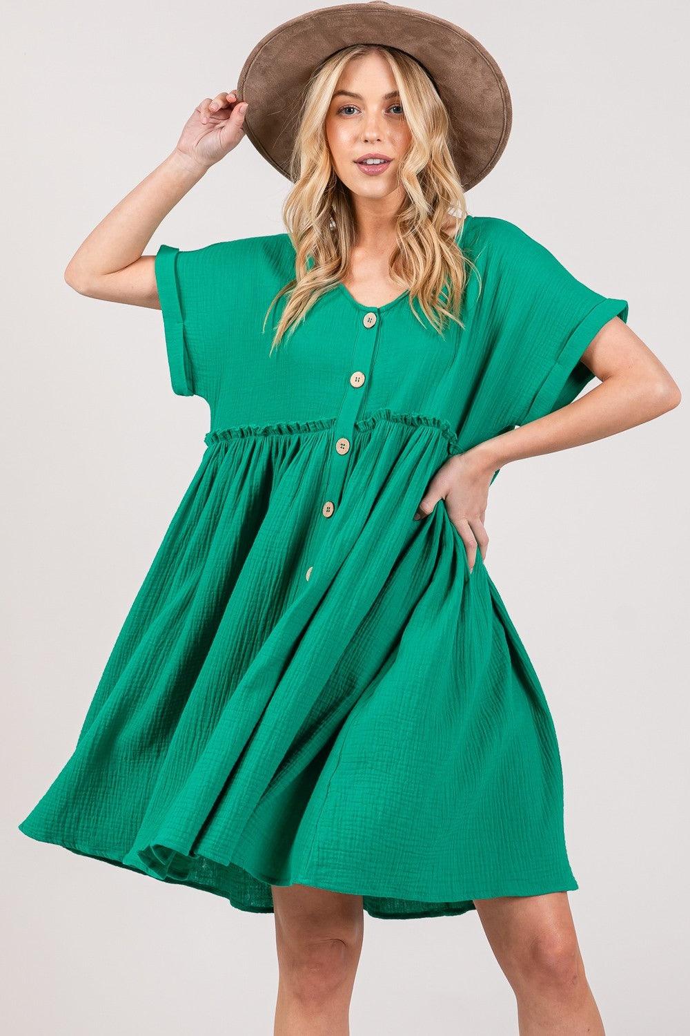 SAGE + FIG Full Size Button Up Short Sleeve Dress - Wildflower Hippies