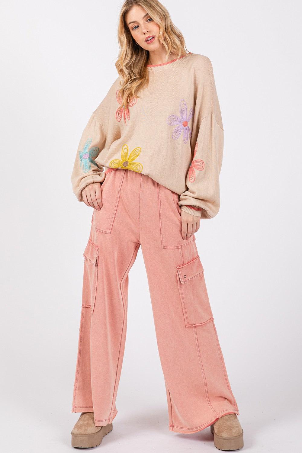 SAGE + FIG Knit Terry Mineral Wash Wide Leg Pants - Wildflower Hippies