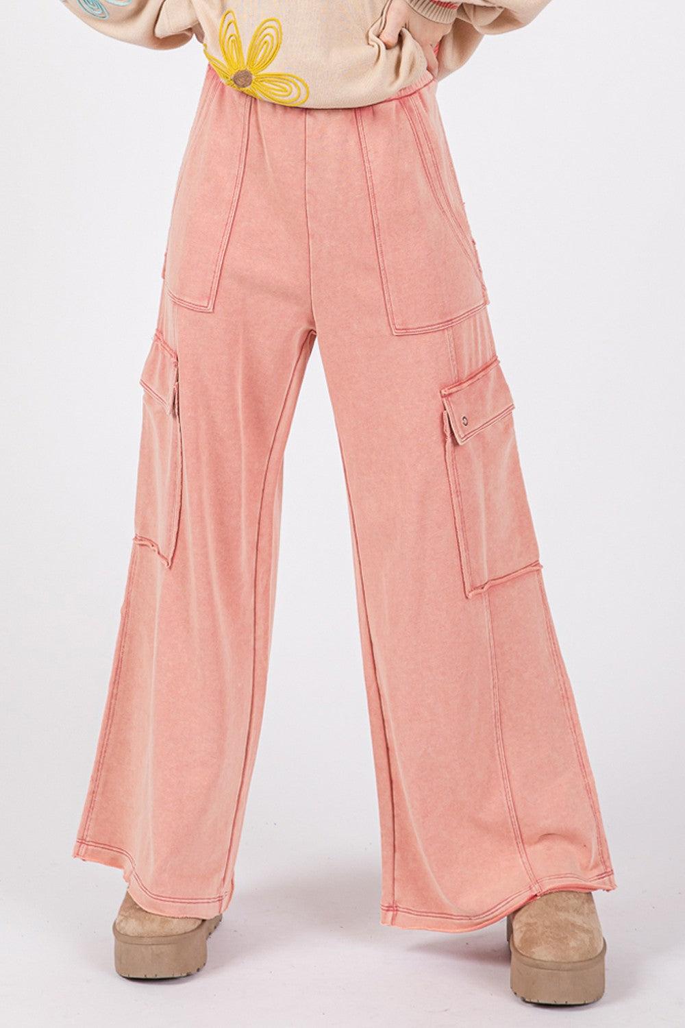 SAGE + FIG Knit Terry Mineral Wash Wide Leg Pants - Wildflower Hippies