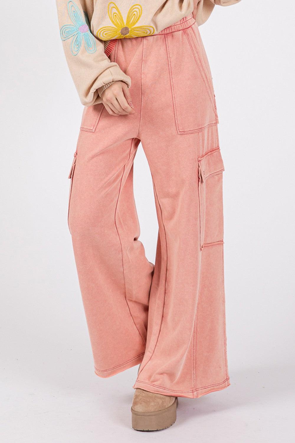 SAGE + FIG Knit Terry Mineral Wash Wide Leg Pants - Wildflower Hippies