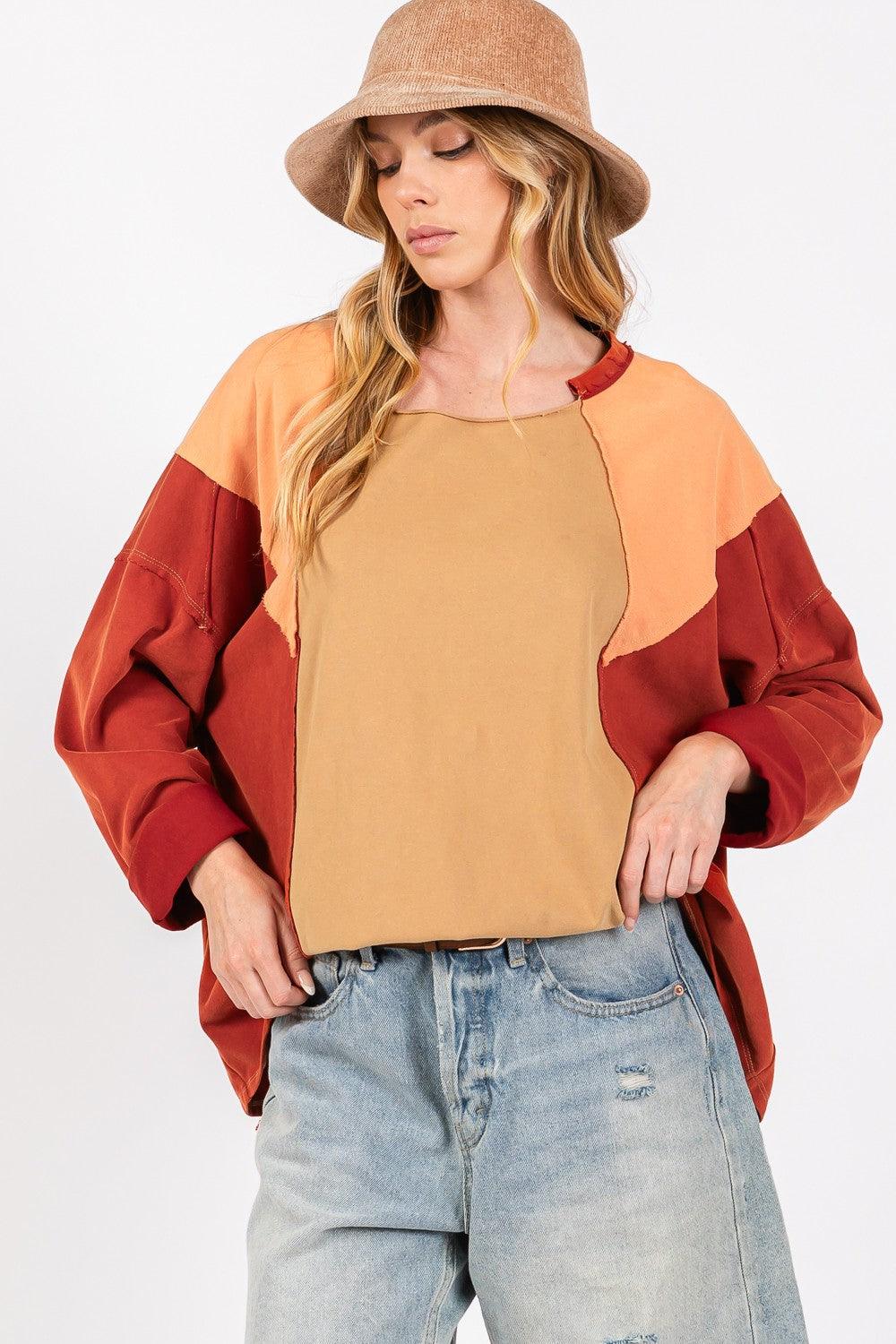 SAGE + FIG Mineral Wash Color Block Top - Wildflower Hippies