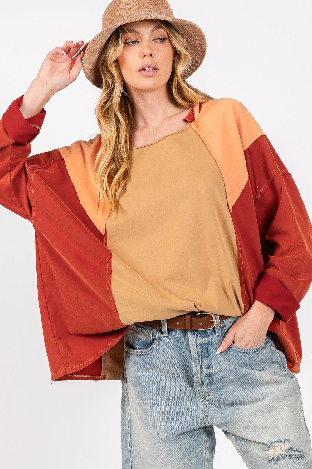 SAGE + FIG Mineral Wash Color Block Top - Wildflower Hippies