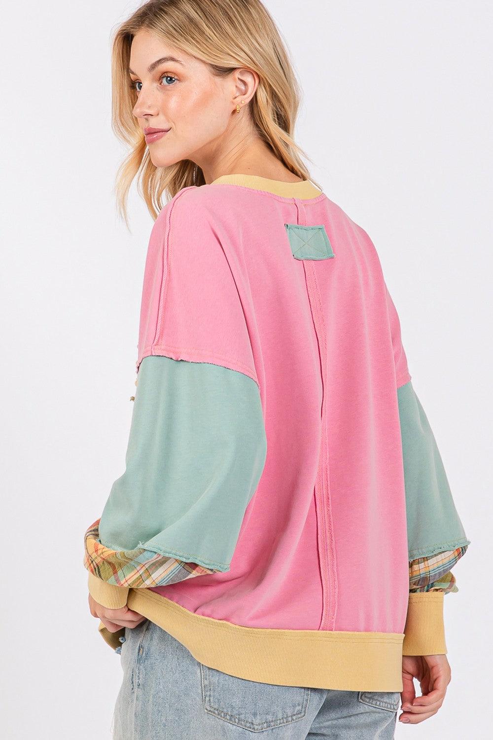 SAGE + FIG Mineral Wash Raw Edge Color Block Sweatshirt - Wildflower Hippies