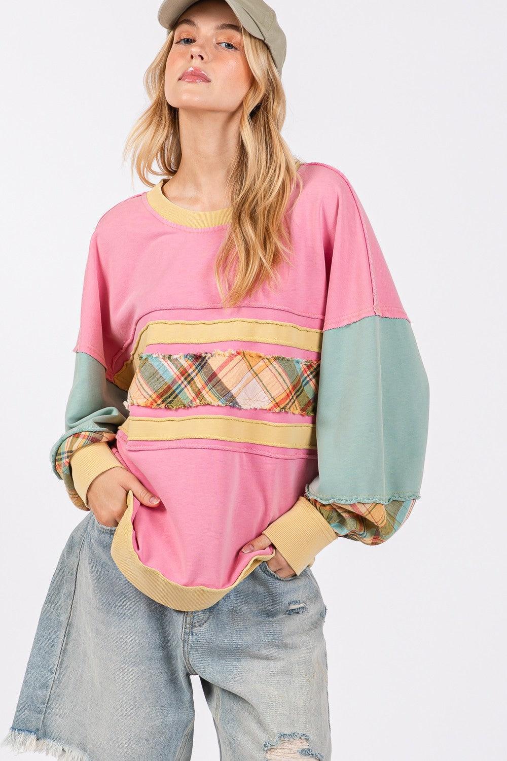 SAGE + FIG Mineral Wash Raw Edge Color Block Sweatshirt - Wildflower Hippies