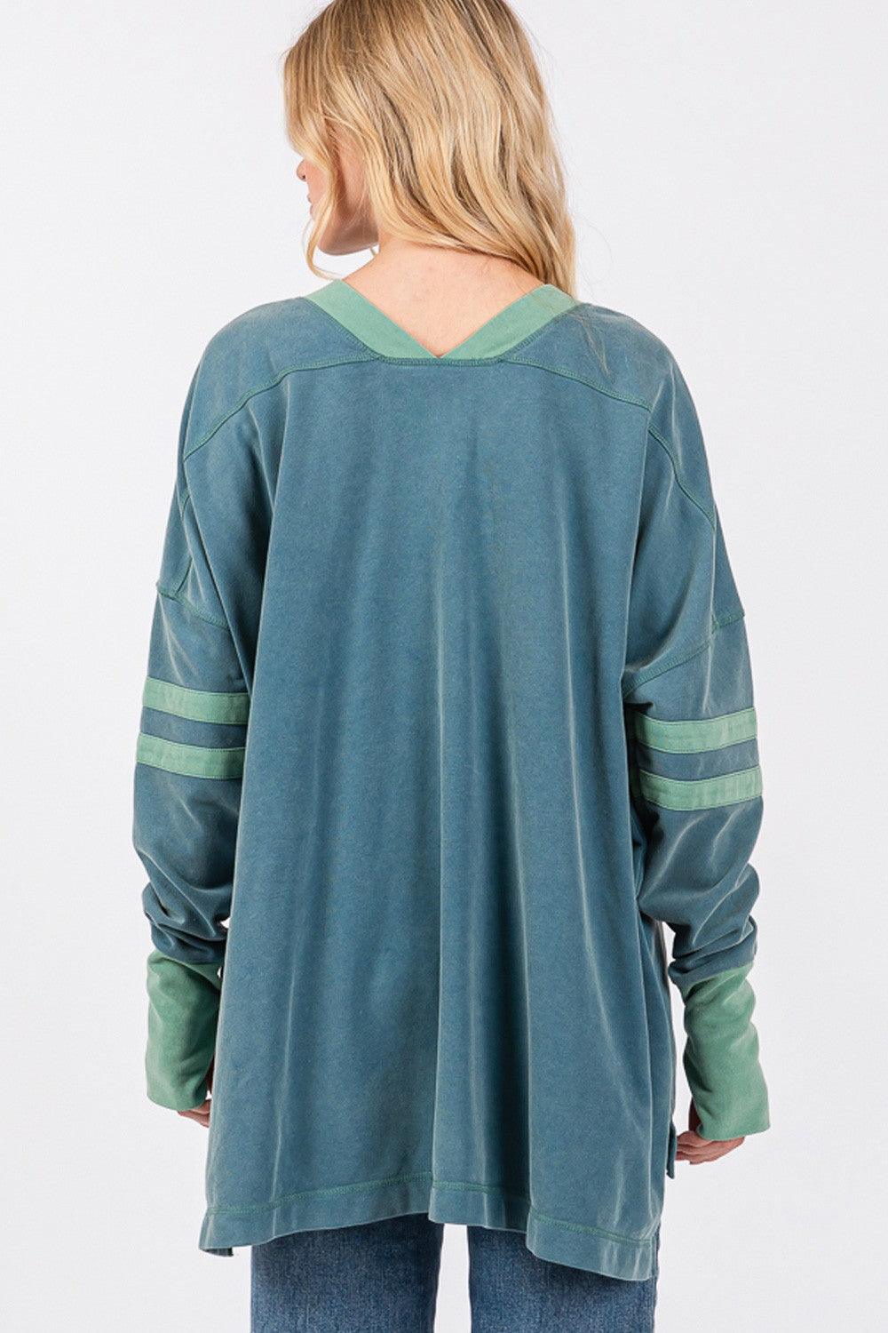 SAGE + FIG Mineral Wash Side Slit Contrast Top - Wildflower Hippies