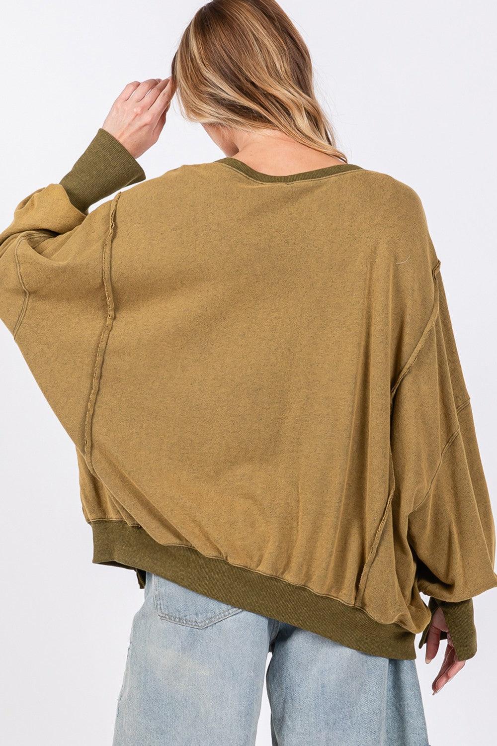 SAGE + FIG Mineral Wash Side Slit Oversized Sweatshirt - Wildflower Hippies