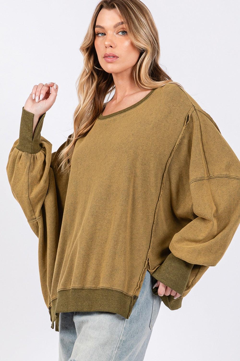 SAGE + FIG Mineral Wash Side Slit Oversized Sweatshirt - Wildflower Hippies