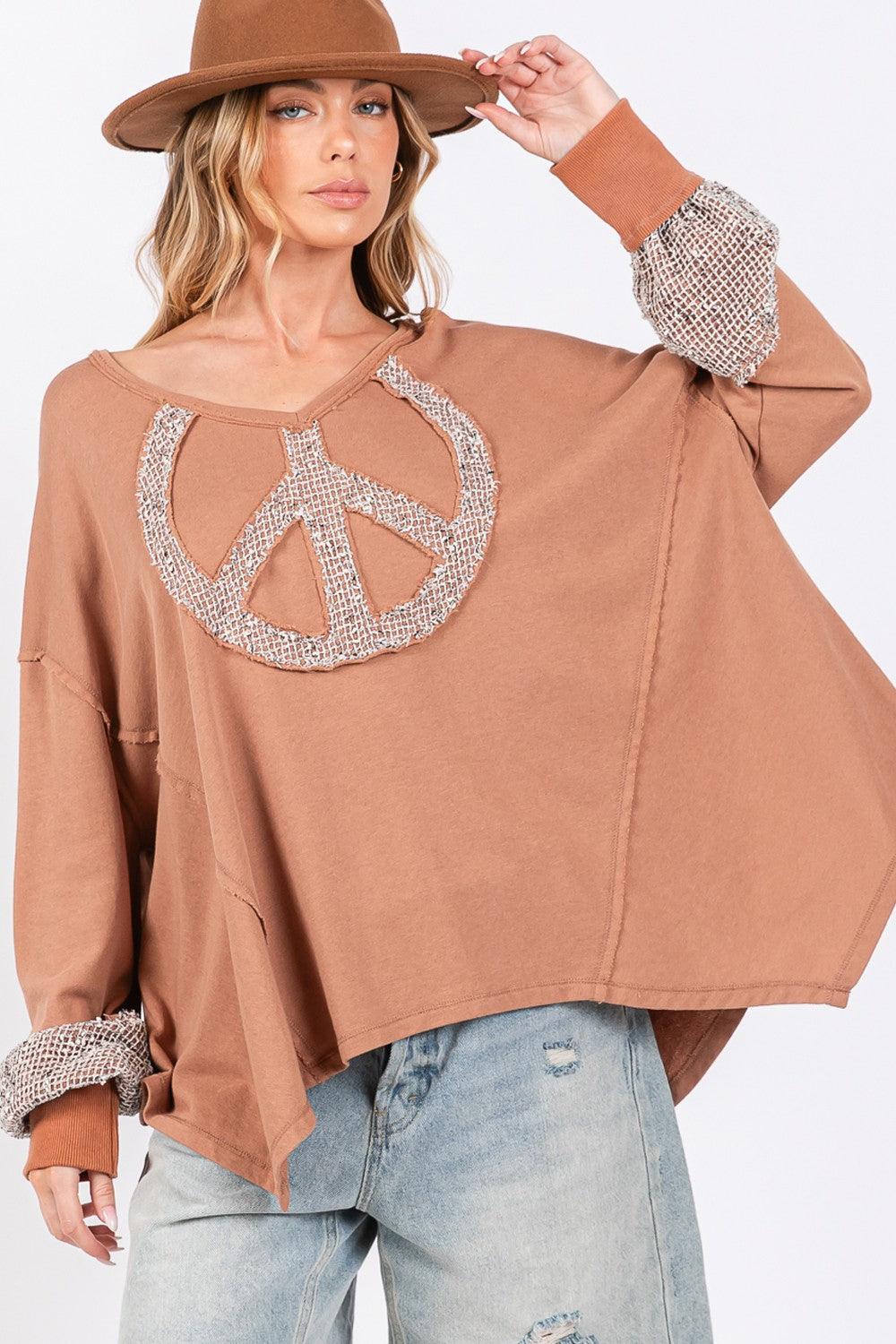 SAGE + FIG Peace Sign Mineral Wash Terry Top - Wildflower Hippies