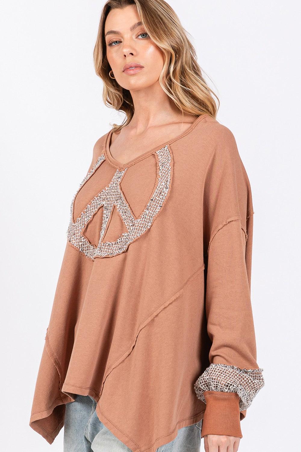 SAGE + FIG Peace Sign Mineral Wash Terry Top - Wildflower Hippies