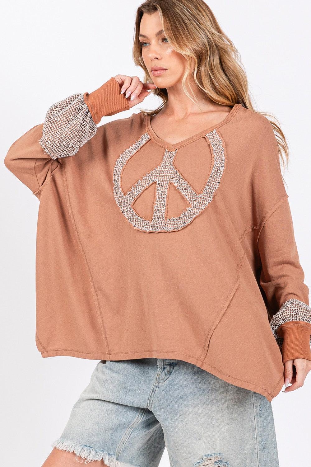 SAGE + FIG Peace Sign Mineral Wash Terry Top - Wildflower Hippies