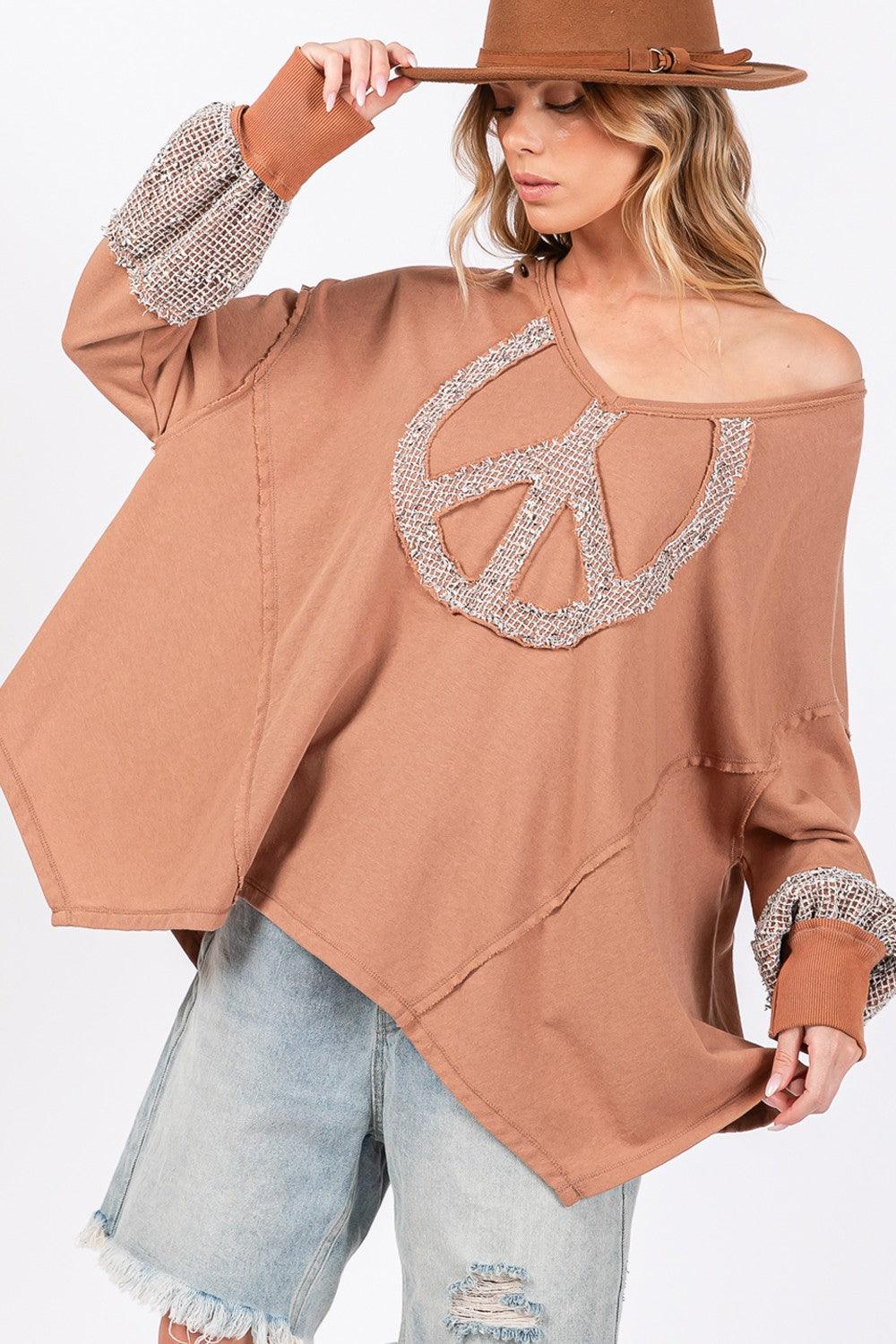 SAGE + FIG Peace Sign Mineral Wash Terry Top - Wildflower Hippies