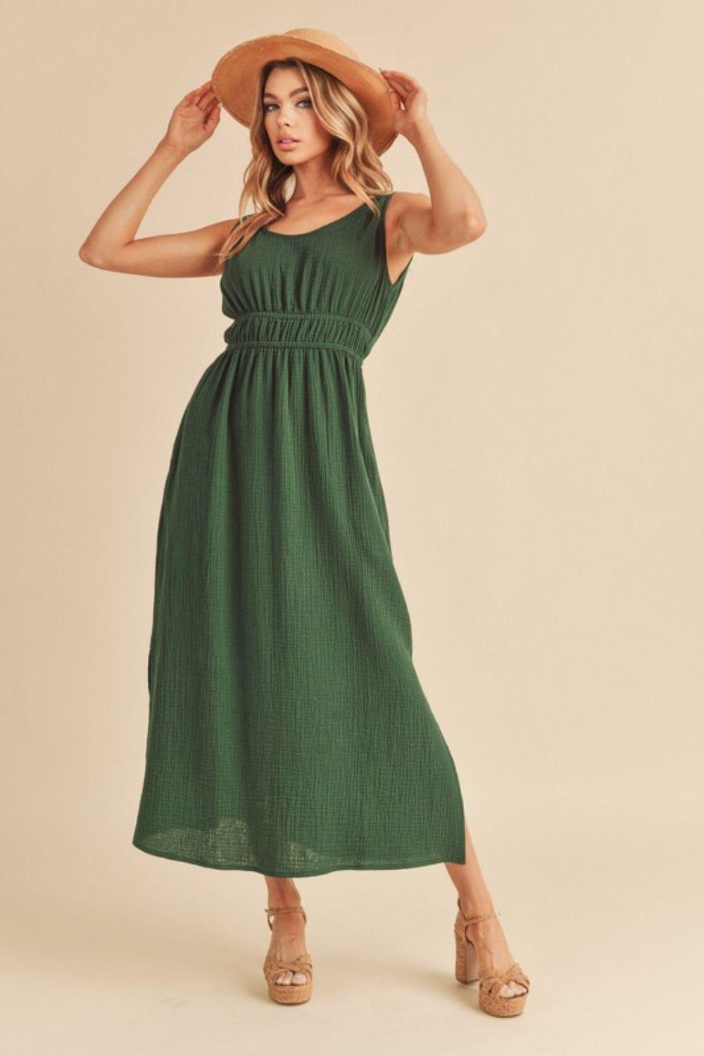 Side Slit Round Neck Sleeveless Tank Dress - Wildflower Hippies