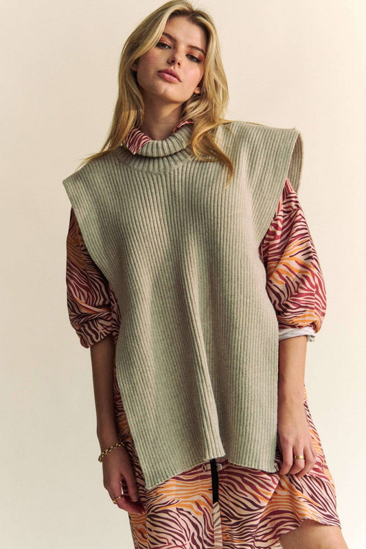 Side Split Turtleneck Sleeveless Knit Top - Wildflower Hippies