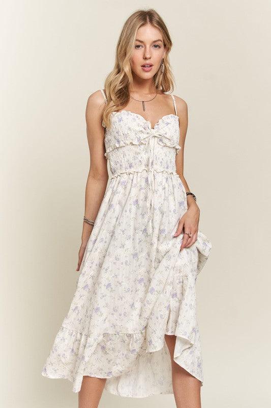 Smocked Floral Sweetheart Neck Cami Dress - Wildflower Hippies