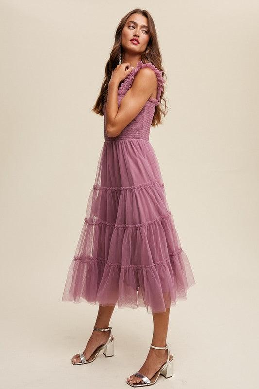 Smocked Ruffle Tiered Mesh Midi Maxi Dress - Wildflower Hippies