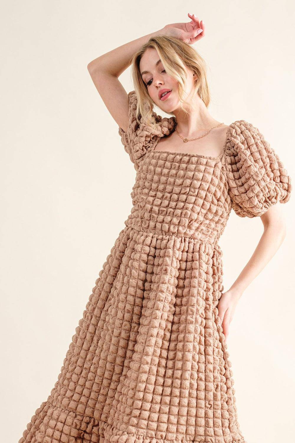 Square Neck Puff Sleeve Dress - Wildflower Hippies