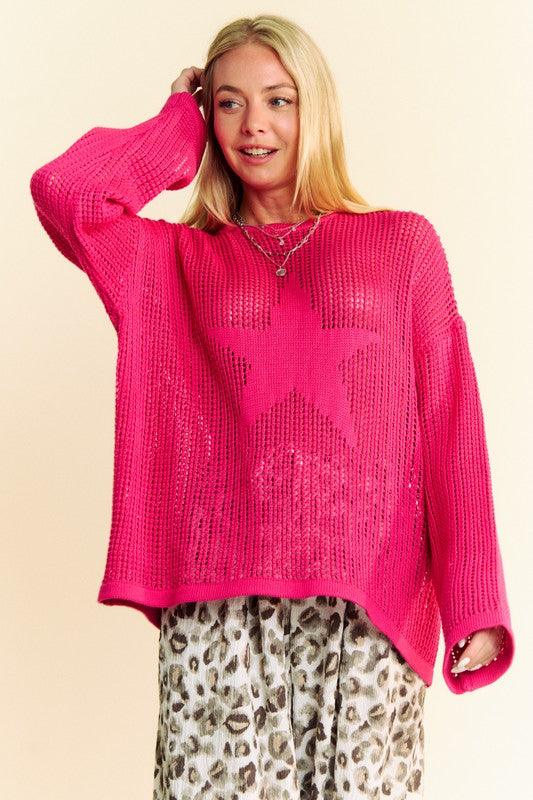 Star Front Crochet Drop Shoulder Knit Top - Wildflower Hippies