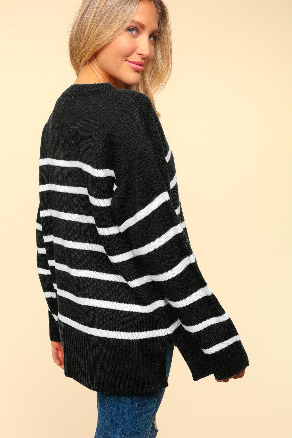 Striped Contrast Side Slit Sweater - Wildflower Hippies