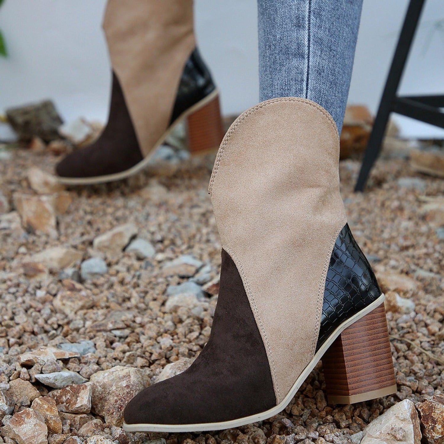 Suede Square Toe Block Heel Boots - Wildflower Hippies