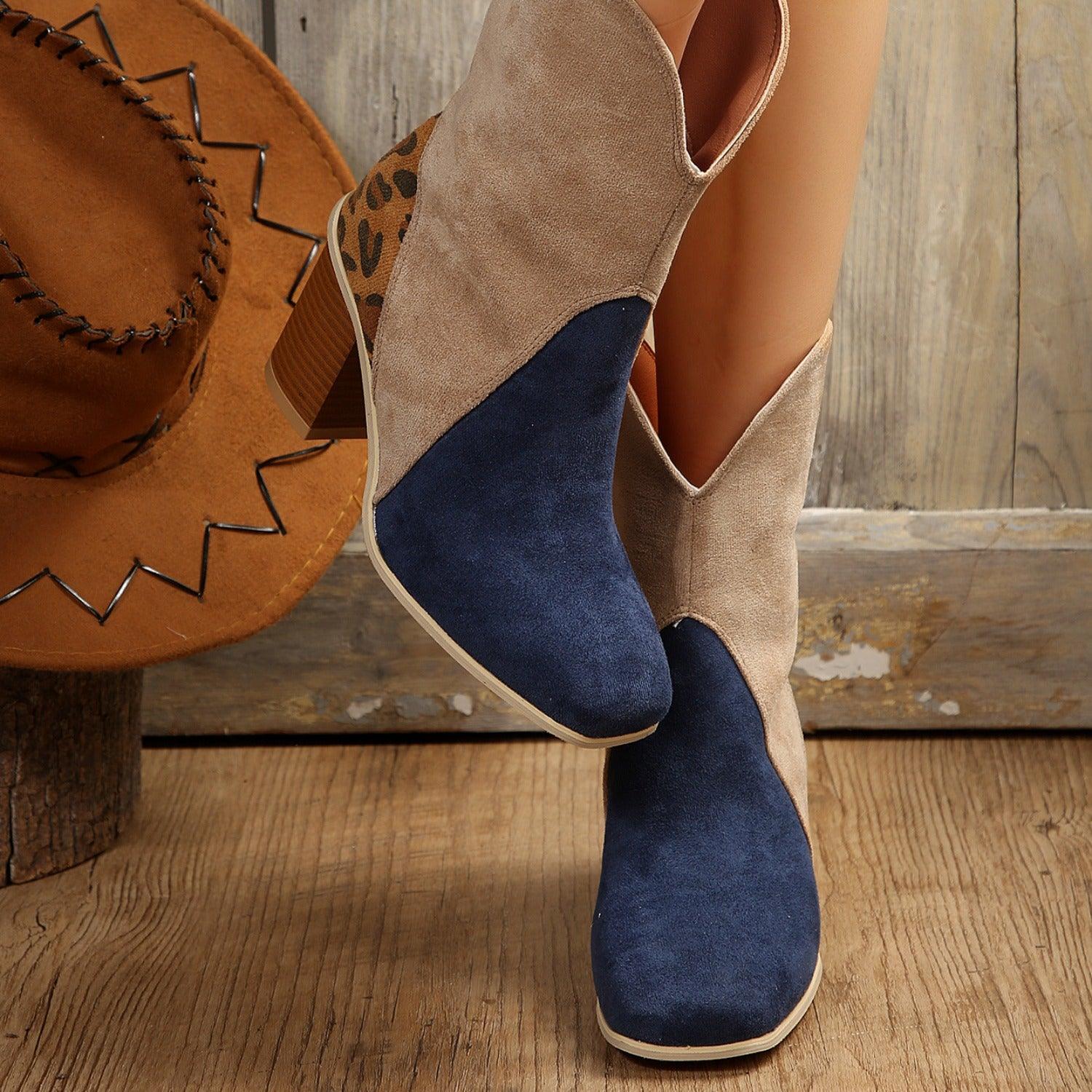 Suede Square Toe Block Heel Boots - Wildflower Hippies