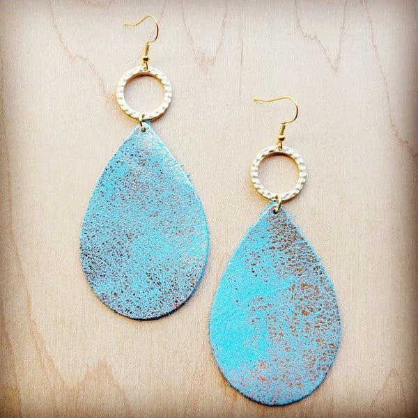 Teardrop Earrings Metal Turquoise w/ Gold Hoop - Wildflower Hippies