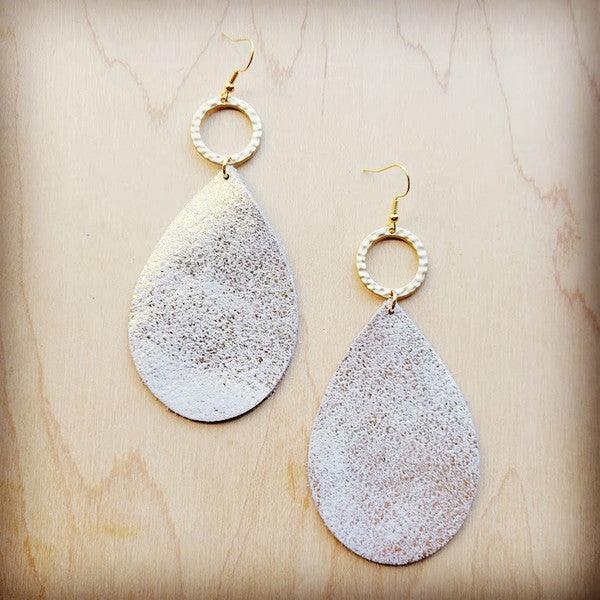 Teardrop Earrings Metal White w/ Gold Hoop - Wildflower Hippies