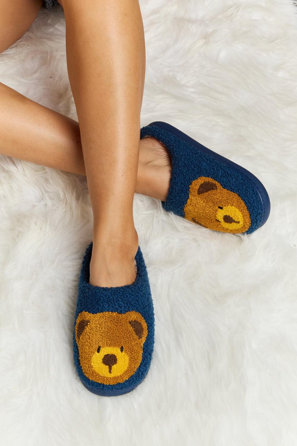 Teddy Bear Print Plush Slide Slippers - Wildflower Hippies