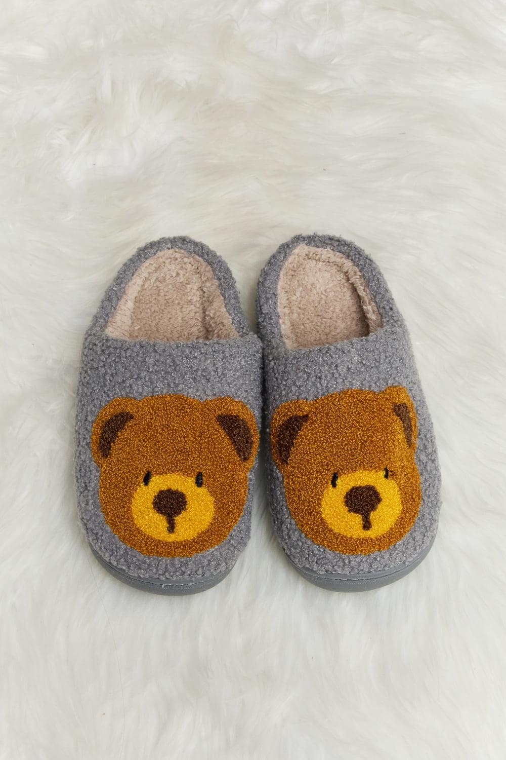 Teddy Bear Print Plush Slide Slippers - Wildflower Hippies