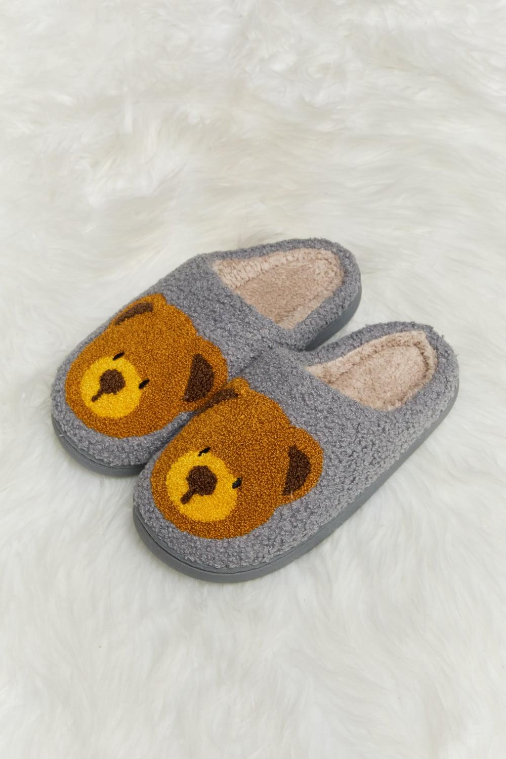 Teddy Bear Print Plush Slide Slippers - Wildflower Hippies