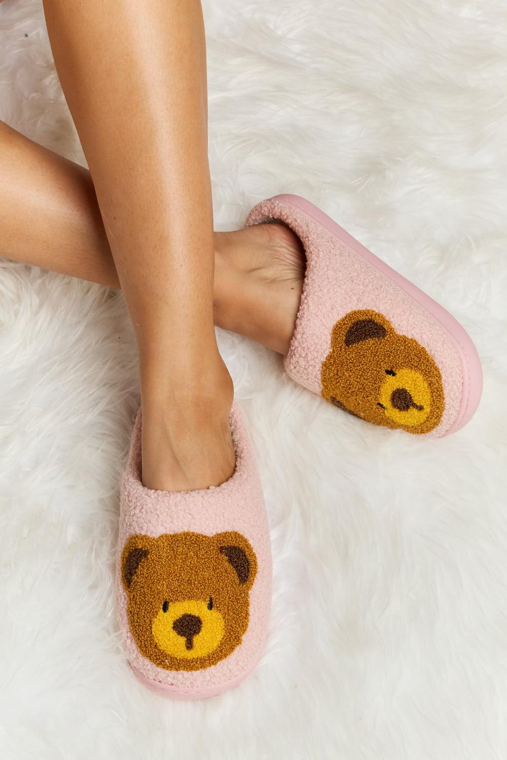 Teddy Bear Print Plush Slide Slippers - Wildflower Hippies