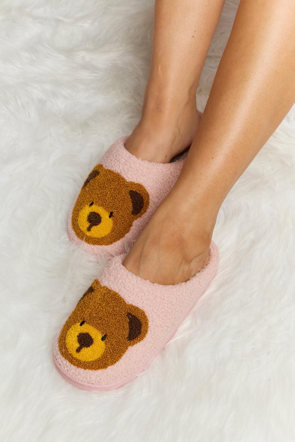 Teddy Bear Print Plush Slide Slippers - Wildflower Hippies