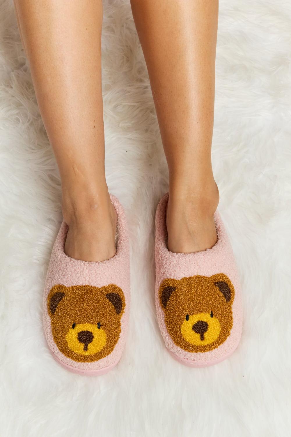 Teddy Bear Print Plush Slide Slippers - Wildflower Hippies