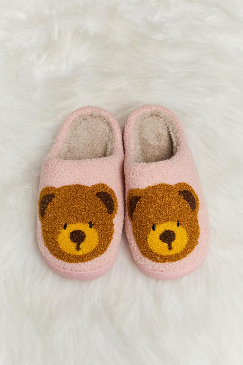 Teddy Bear Print Plush Slide Slippers - Wildflower Hippies