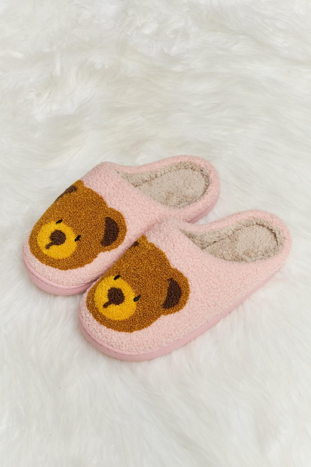 Teddy Bear Print Plush Slide Slippers - Wildflower Hippies