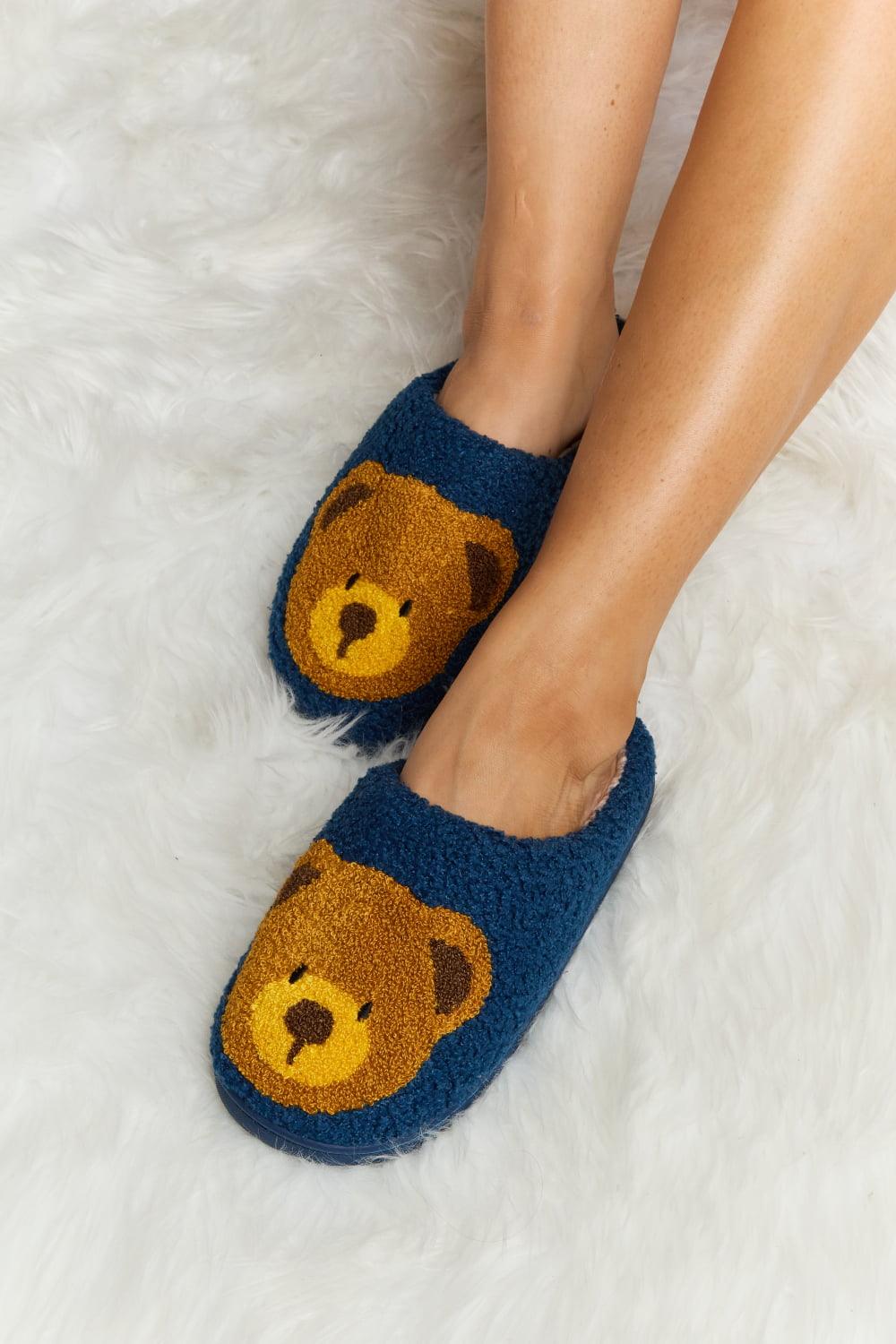 Teddy Bear Print Plush Slide Slippers - Wildflower Hippies