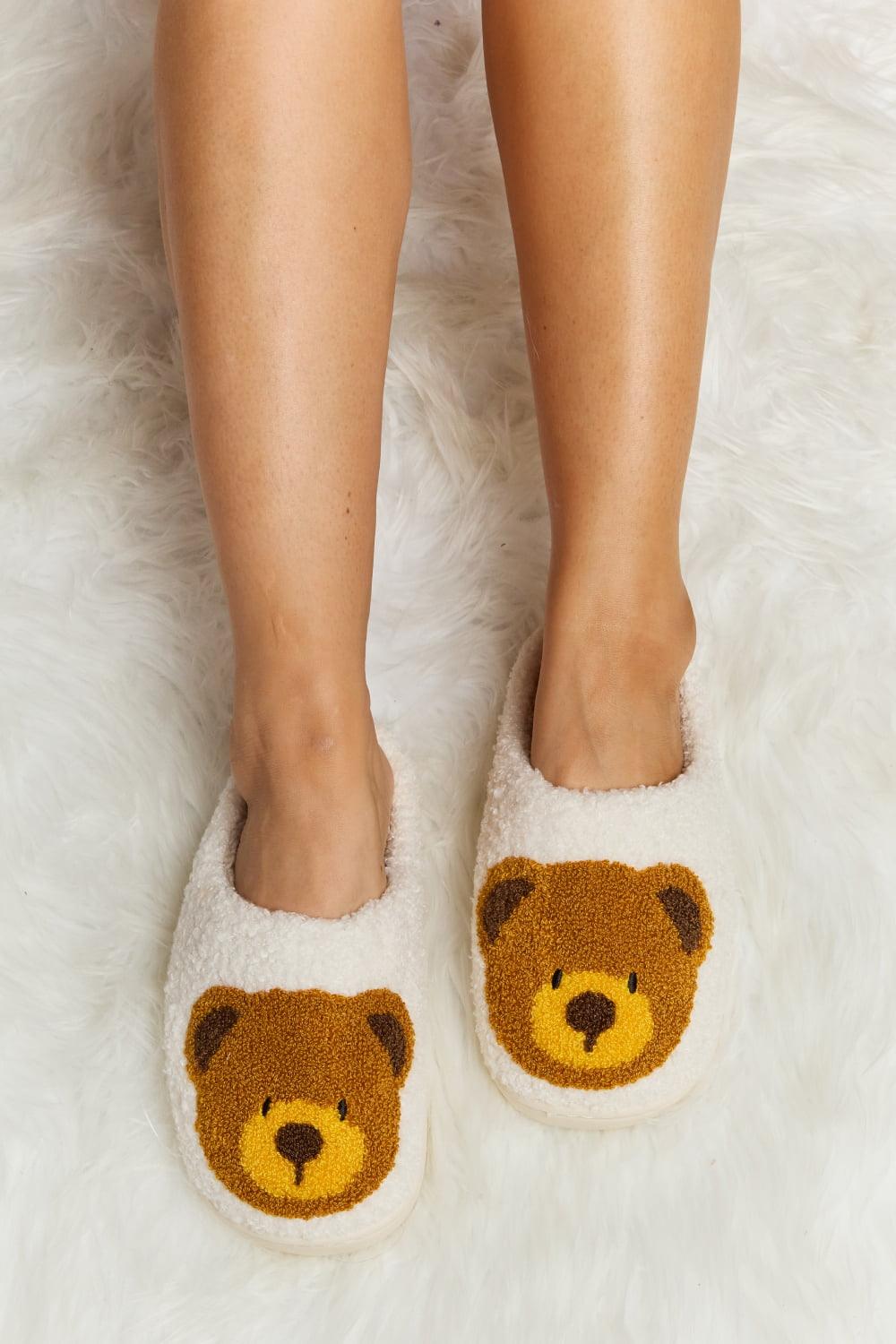 Teddy Bear Print Plush Slide Slippers - Wildflower Hippies