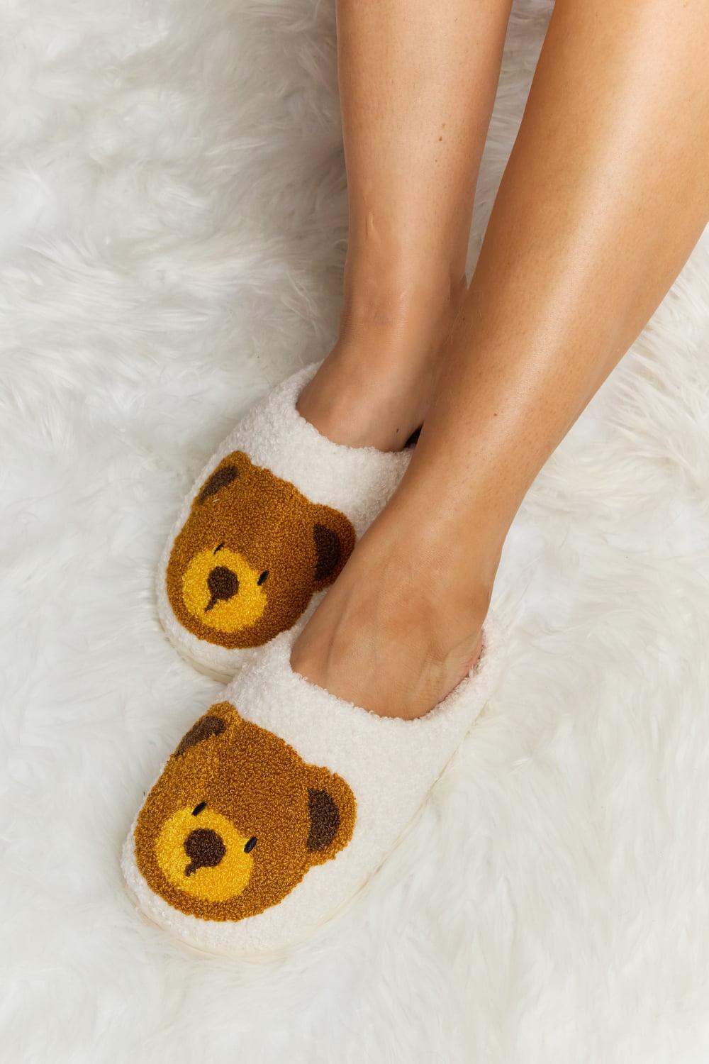 Teddy Bear Print Plush Slide Slippers - Wildflower Hippies