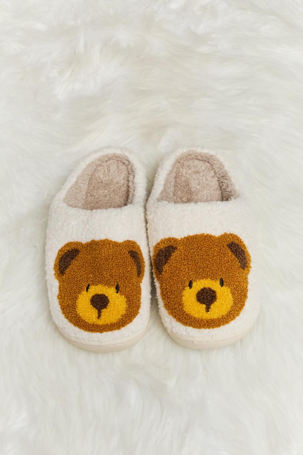 Teddy Bear Print Plush Slide Slippers - Wildflower Hippies