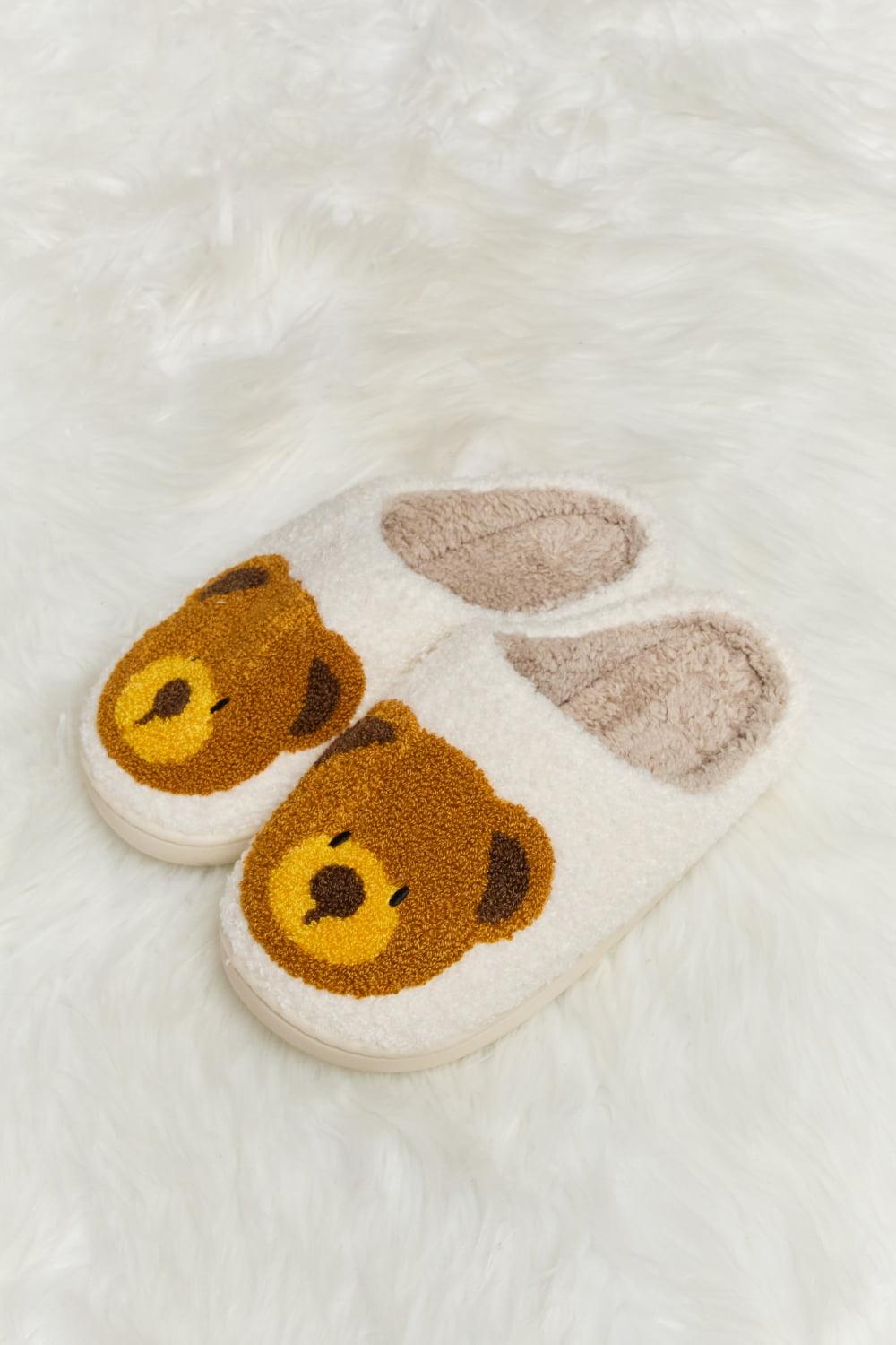 Teddy Bear Print Plush Slide Slippers - Wildflower Hippies