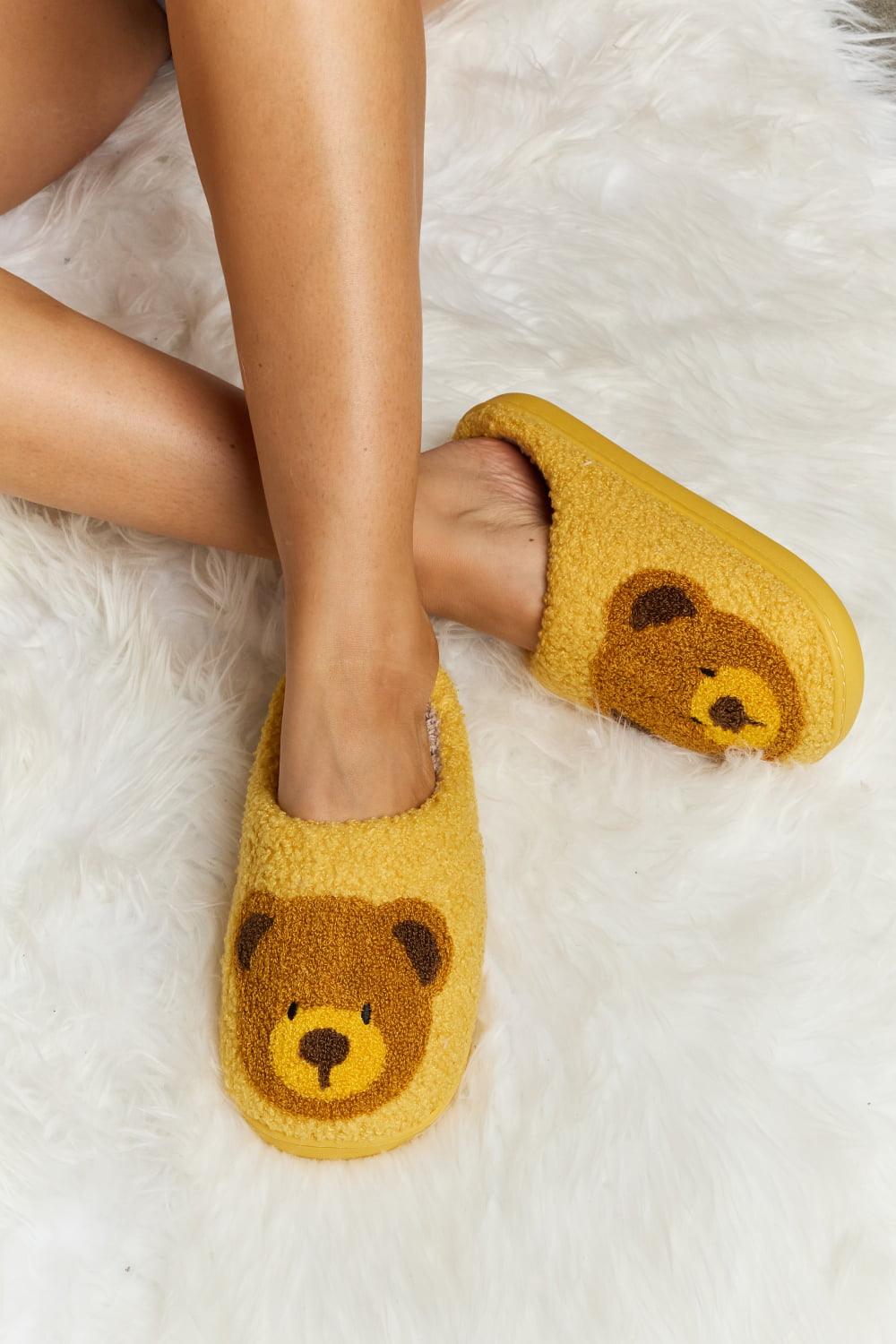 Teddy Bear Print Plush Slide Slippers - Wildflower Hippies