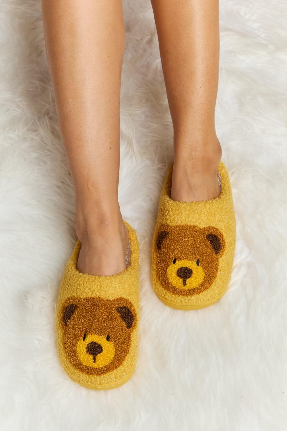 Teddy Bear Print Plush Slide Slippers - Wildflower Hippies